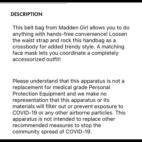 Madden Girl Versatile handbag/crossbody bag & face mask duo NEW - Picture 4 of 5